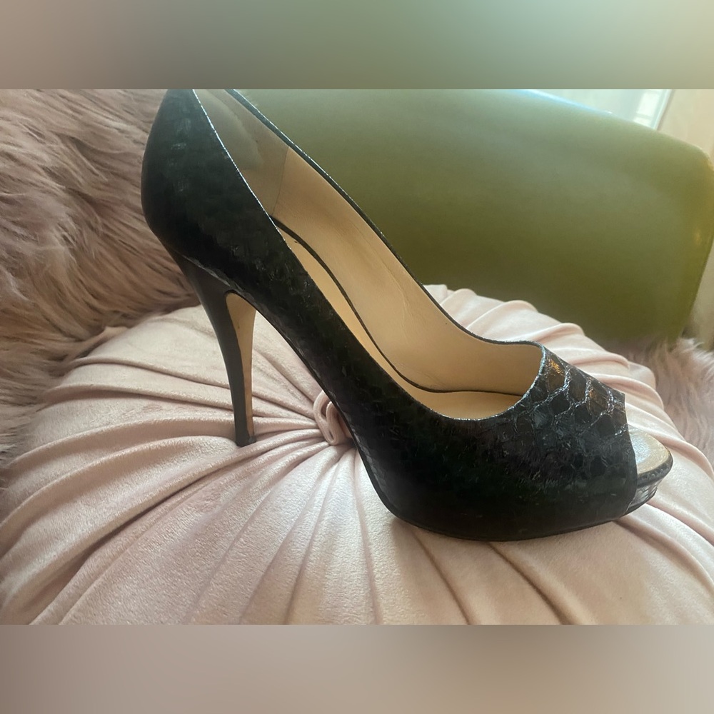 - GIUSEPPE ZANOTTI Black Snake Peep Toe Platform Pumps Size 37 high heels …